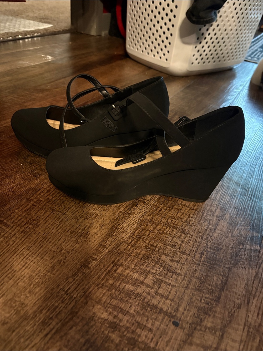 Black Strappy Wedge Heels for Women